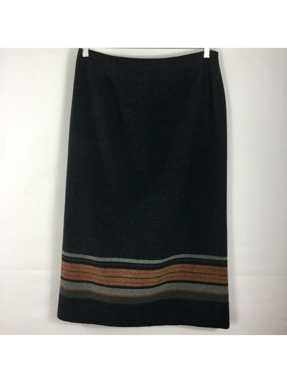 90s Black Blanket Striped Maxi Skirt Southwestern Wool Blend Long Pencil Skirt